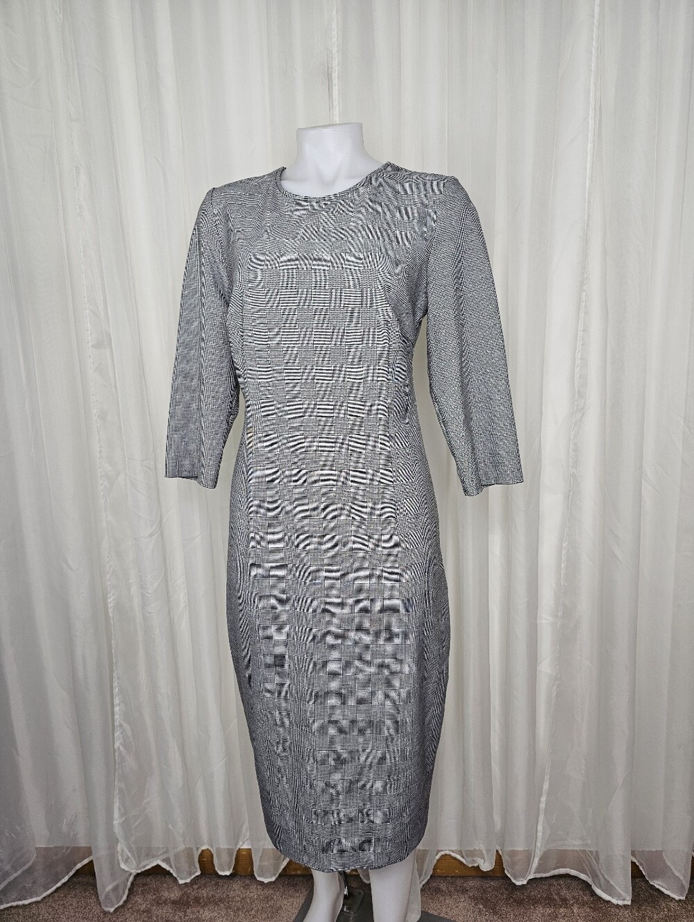Avenue Montaigne Houndstooth Plaid Stretch Knit Sheath Dress Midi 8